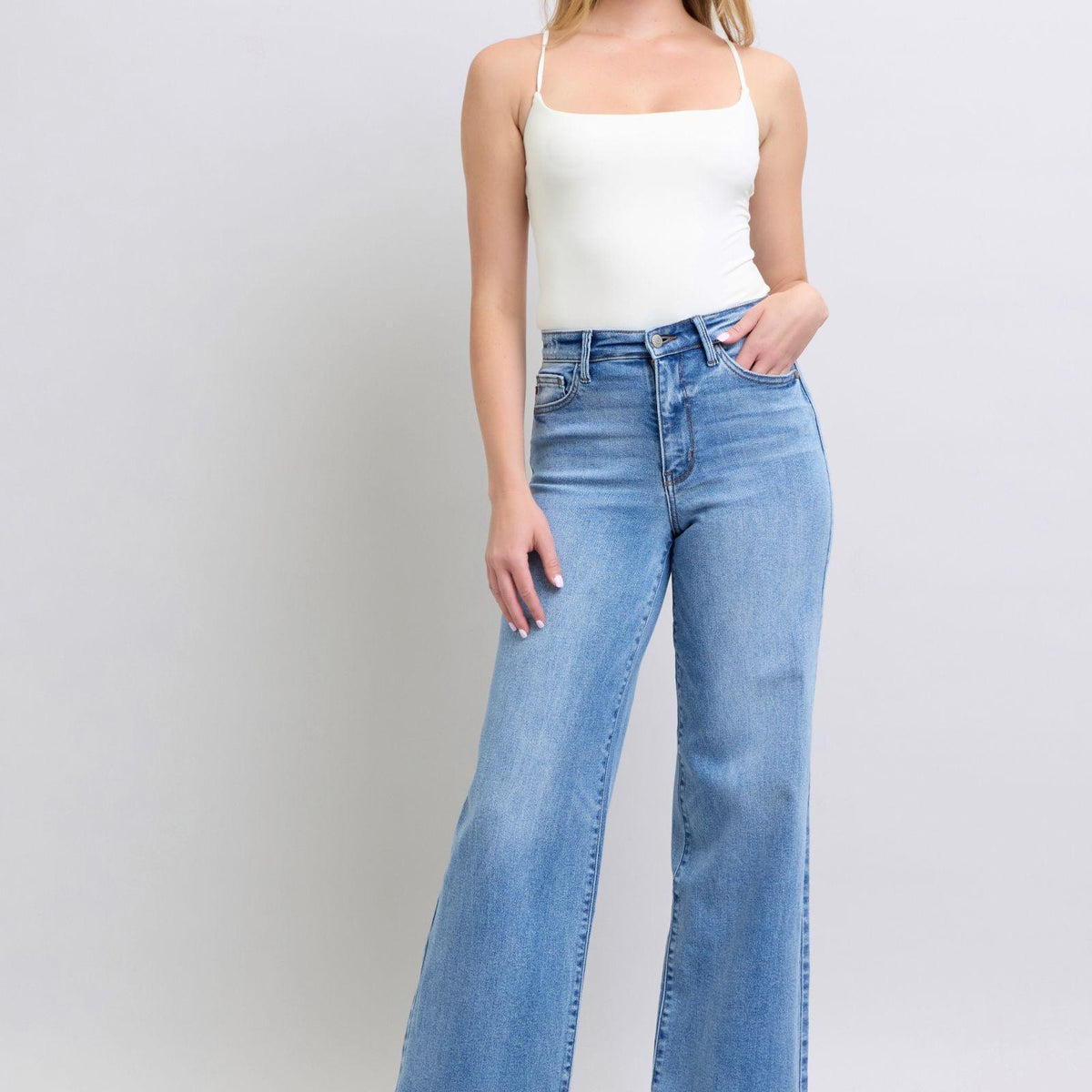 Judy Blue Wide Leg Jeans with Pockets - Three Mad Hatters Mercantile 