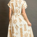 Umgee Abstract Print Elastic Waist Midi Dress Plus Size