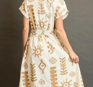 Umgee Abstract Print Elastic Waist Midi Dress Plus Size