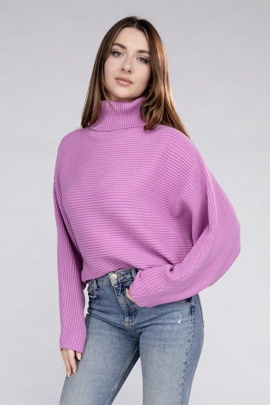 Viscose Dolman Sleeve Turtleneck Sweater Long Sleeve Blouse   