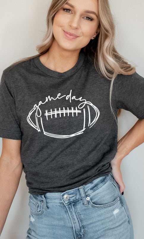 Cursive Football Game Day Graphic Tee Graffic Tee Heather Charcoal S 