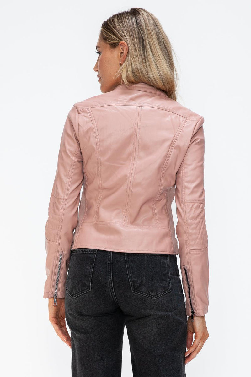 Snobbish Faux Leather Zip Up Drawstring Hooded Jacket - Three Mad Hatters Mercantile 