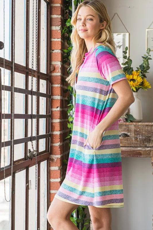 Heimish Striped Short Sleeve Mini Tee Dress Plus Size - Three Mad Hatters Mercantile 