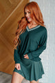 All Out Comfort V-Neck Pullover in Midnight Green Womens Tops   