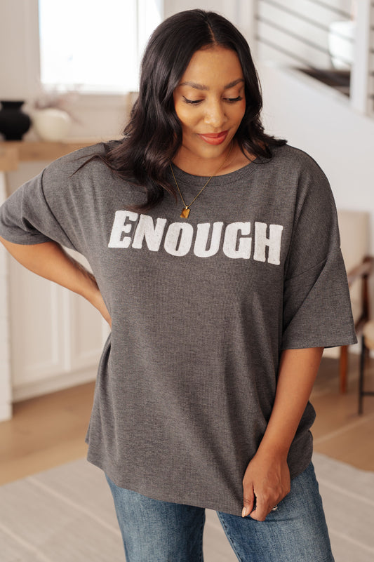 Always Enough Graphic Tee in Charcoal Womens Tops   