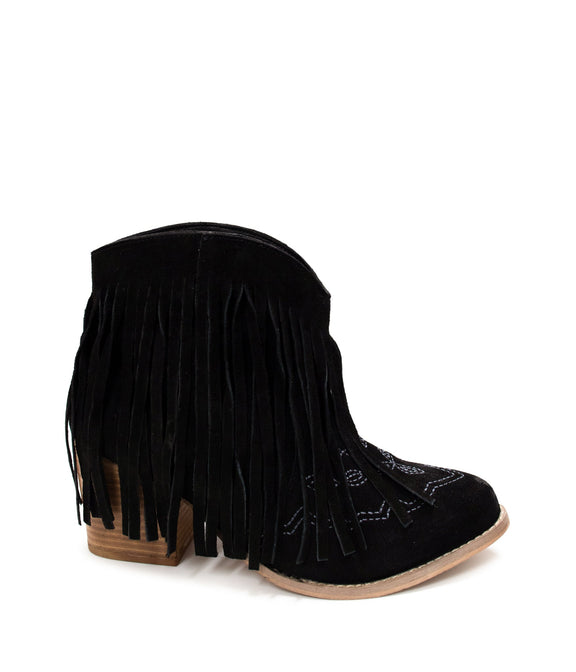 Amos Fringe Ankle Bootie in Black Suede Shoes   