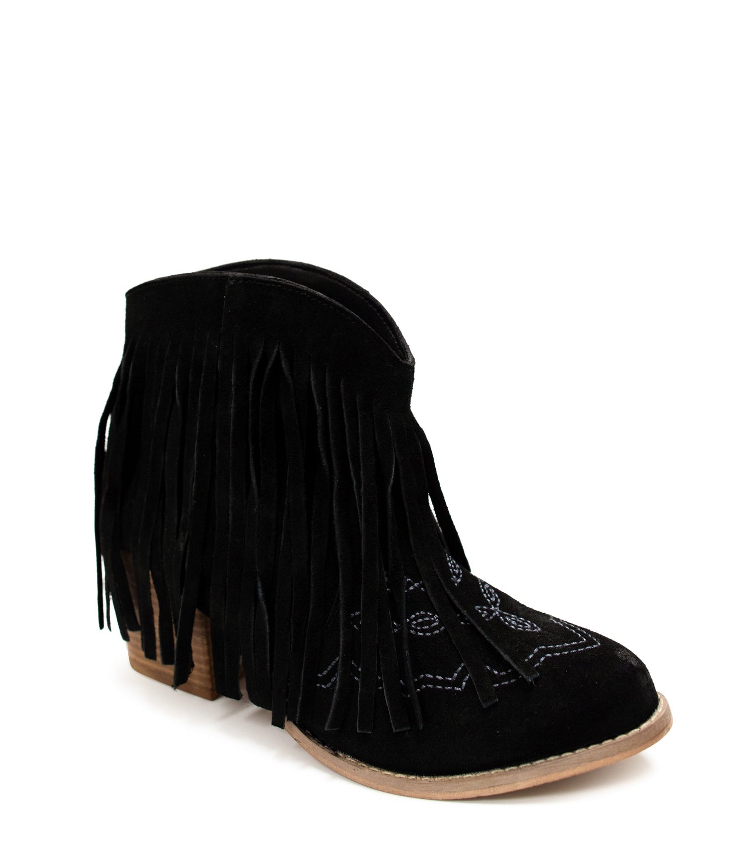 Amos Fringe Ankle Bootie in Black Suede Shoes   