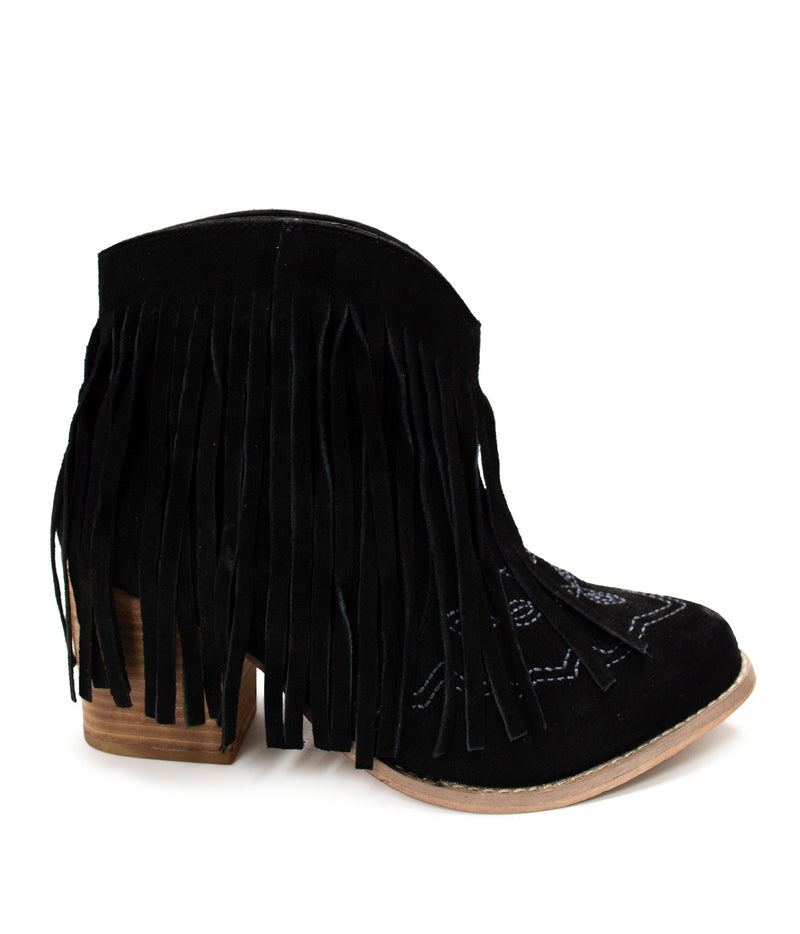 Amos Fringe Ankle Bootie in Black Suede Shoes   