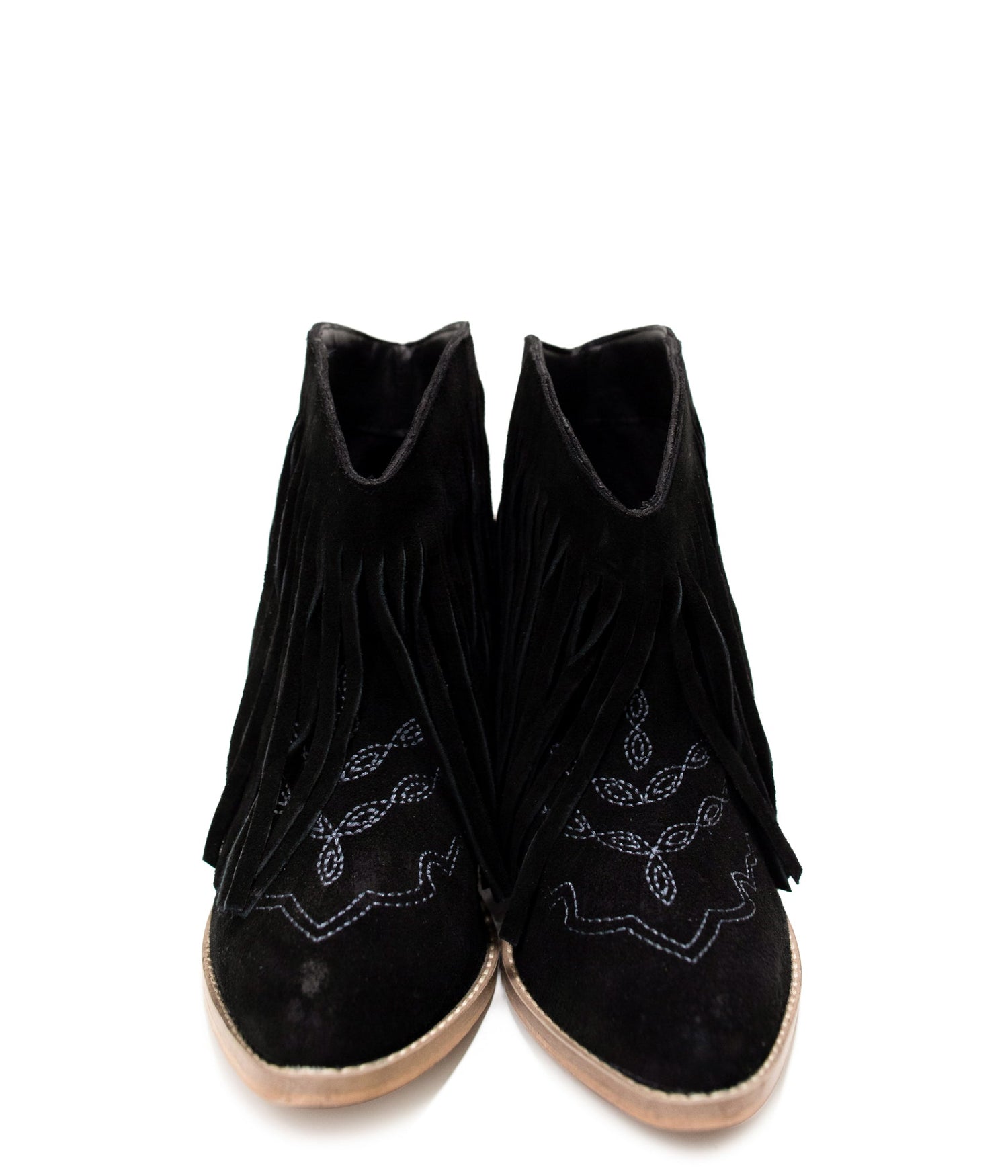 Amos Fringe Ankle Bootie in Black Suede Shoes   