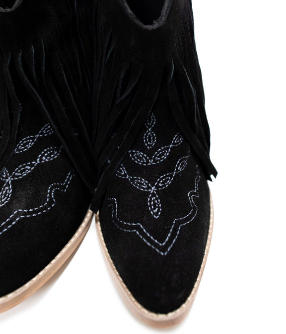 Amos Fringe Ankle Bootie in Black Suede Shoes   