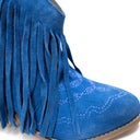 Amos Fringe Ankle Bootie in Blue Suede