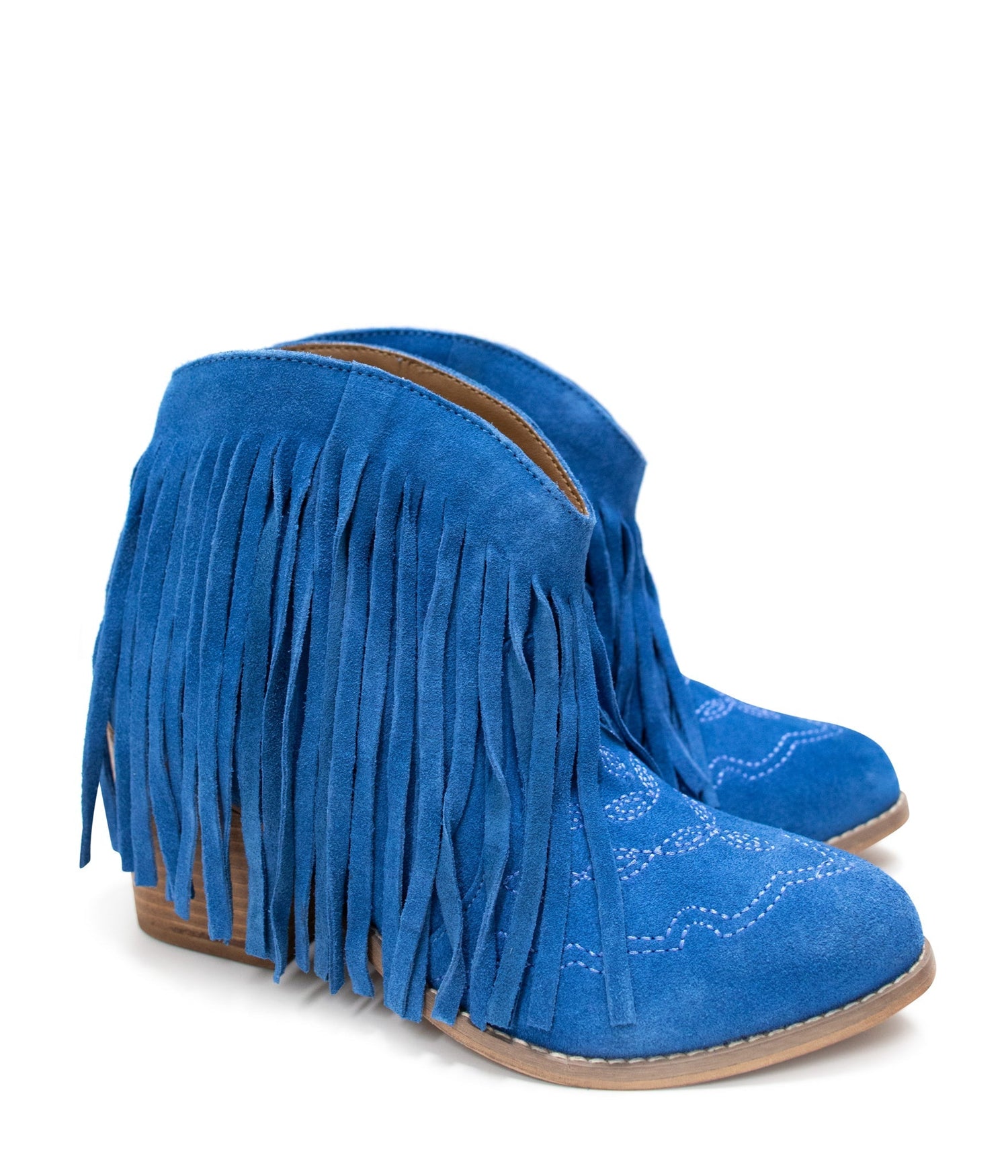 Amos Fringe Ankle Bootie in Blue Suede Shoes   