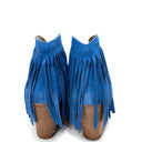 Amos Fringe Ankle Bootie in Blue Suede