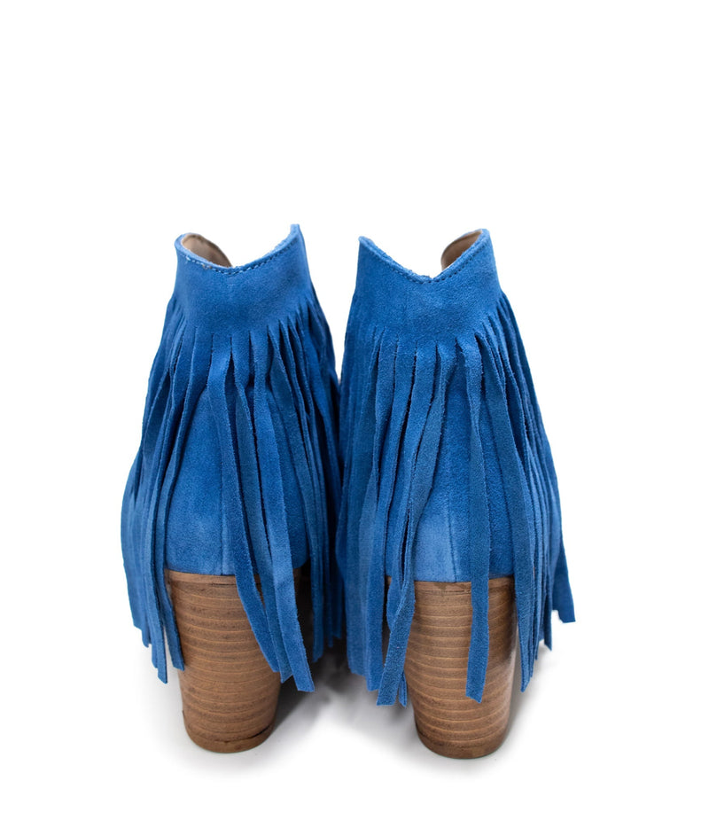 Amos Fringe Ankle Bootie in Blue Suede Shoes   