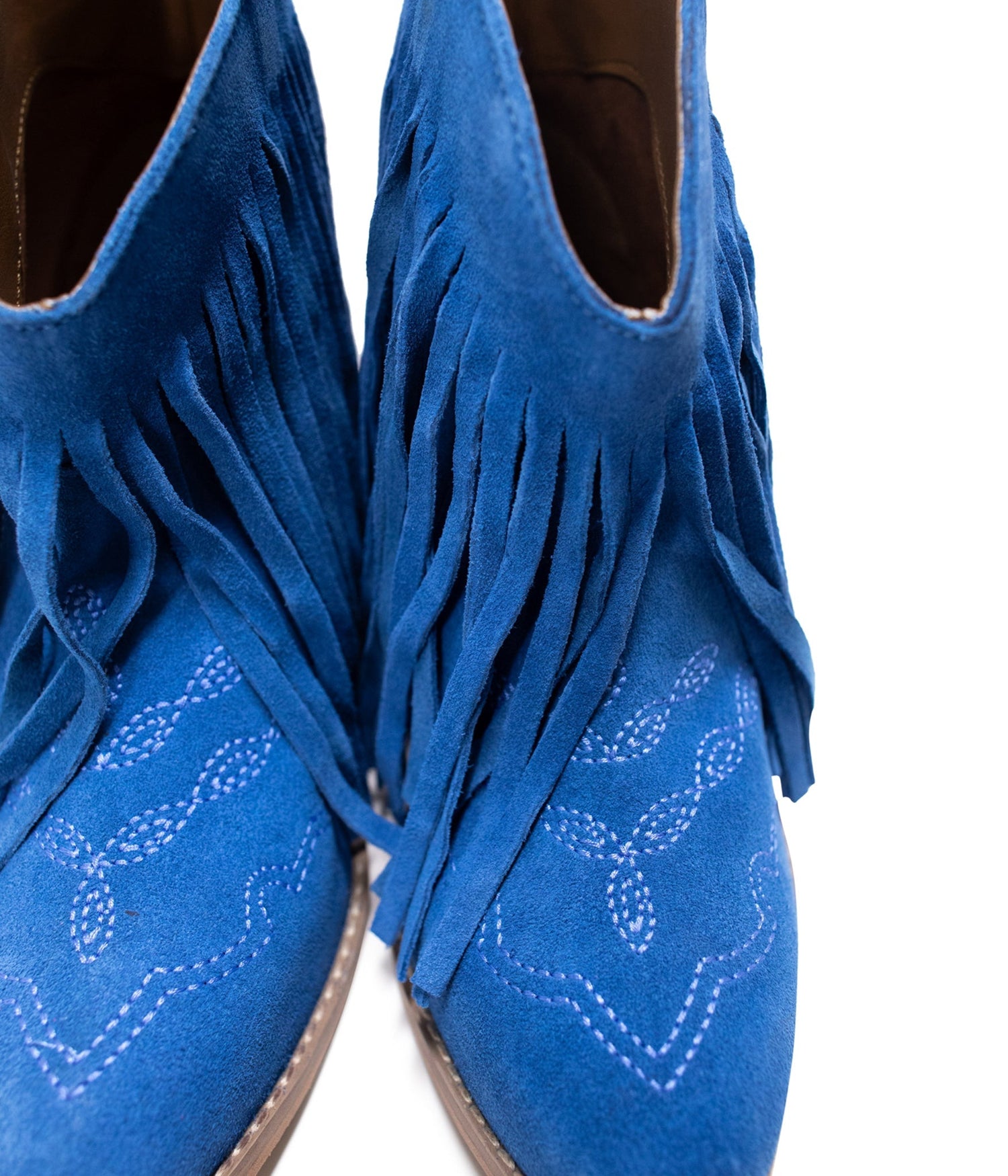 Amos Fringe Ankle Bootie in Blue Suede Shoes   