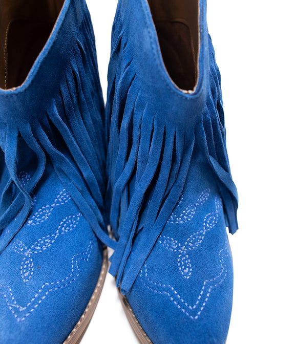 Amos Fringe Ankle Bootie in Blue Suede Shoes   