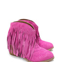 Amos Fringe Ankle Bootie in Magenta Suede