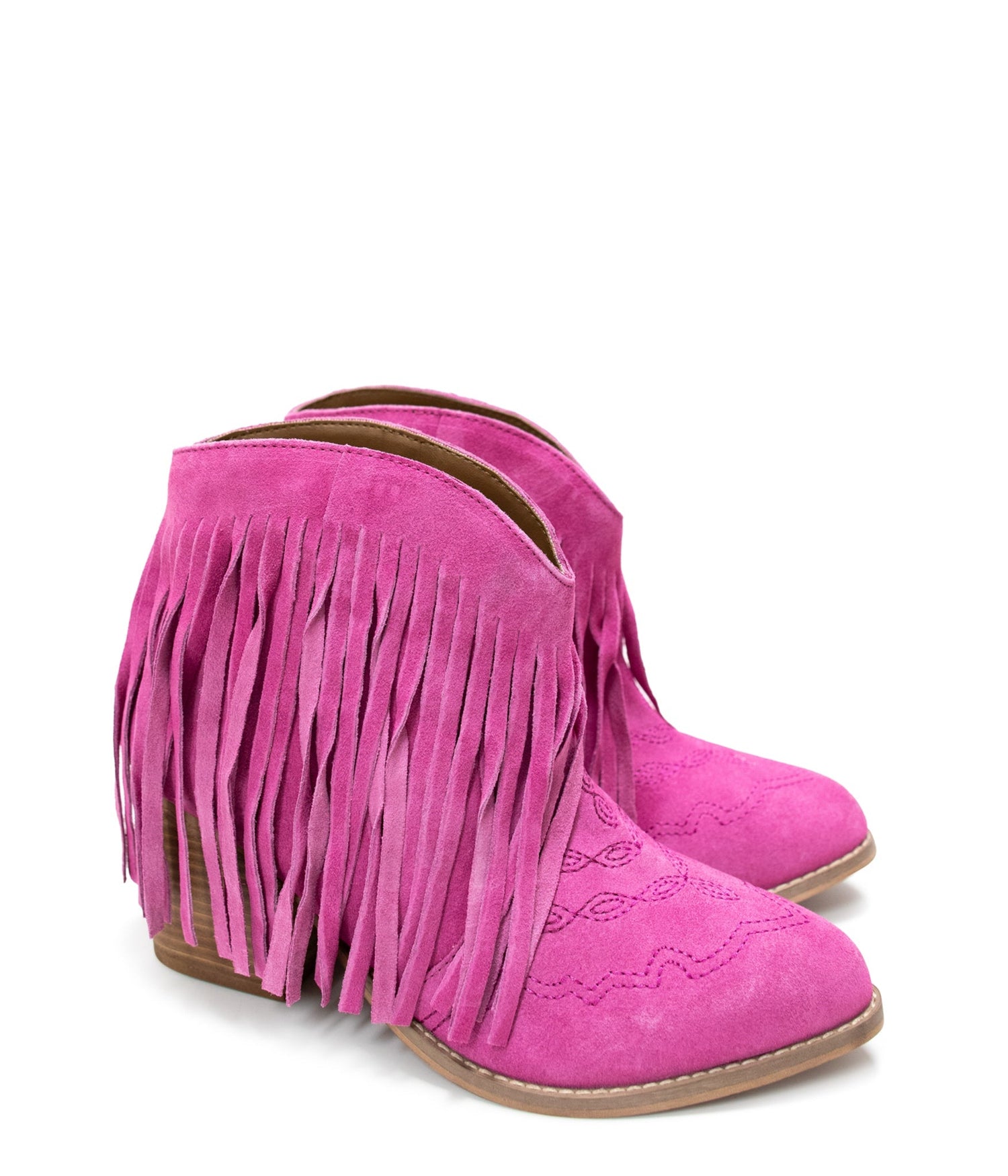 Amos Fringe Ankle Bootie in Magenta Suede Shoes   