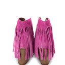 Amos Fringe Ankle Bootie in Magenta Suede