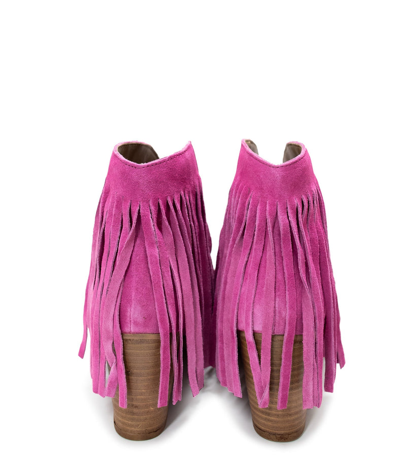 Amos Fringe Ankle Bootie in Magenta Suede Shoes   