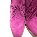 Amos Fringe Ankle Bootie in Magenta Suede