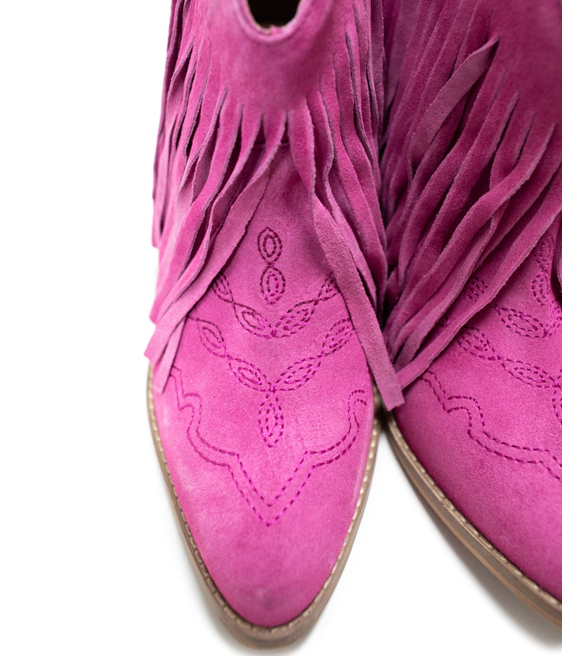 Amos Fringe Ankle Bootie in Magenta Suede Shoes   