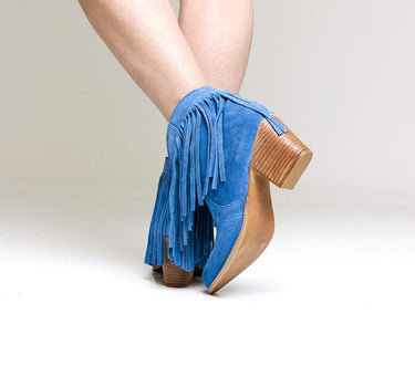 Amos Fringe Ankle Bootie in Magenta Suede