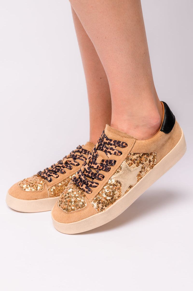 Another Round Sneakers in Gold Sequins Womens   