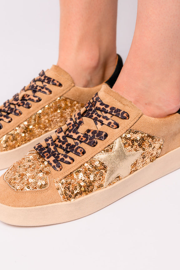 Another Round Sneakers in Gold Sequins Womens   