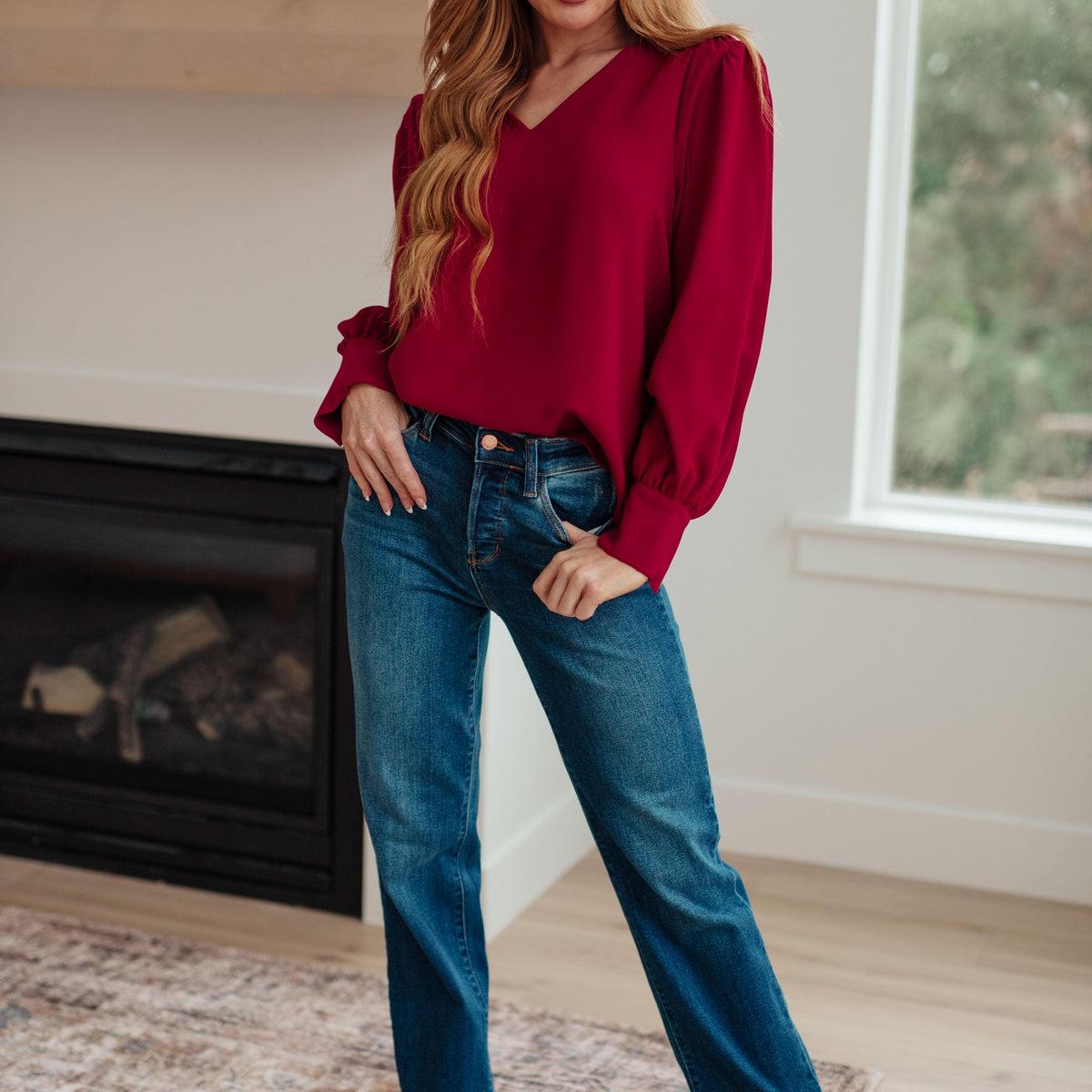 Back in Business V-Neck Blouse - Three Mad Hatters Mercantile 