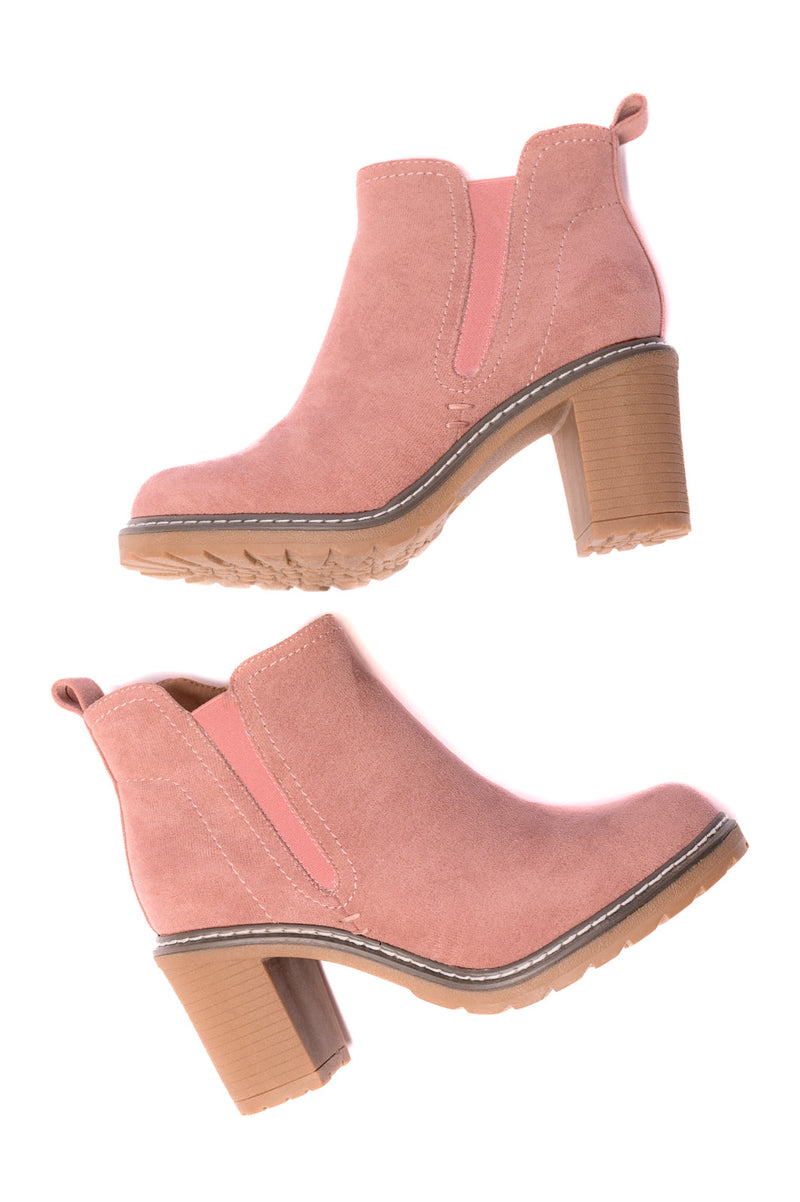 Bite Me Bootie in Blush Faux Suede Womens   