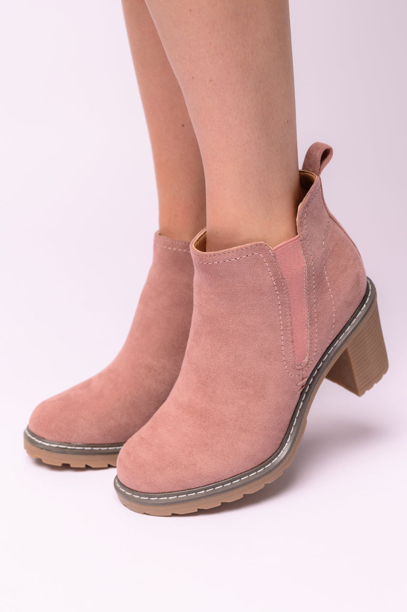 Bite Me Bootie in Blush Faux Suede Womens   