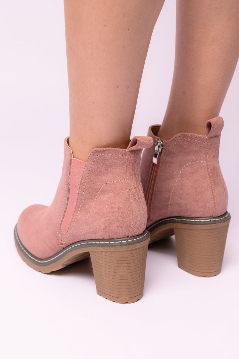 Bite Me Bootie in Blush Faux Suede Womens   