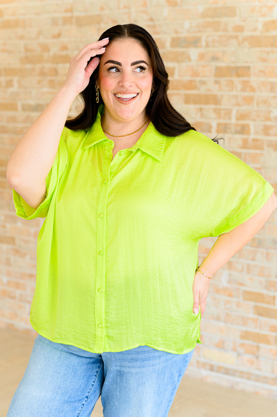 Bright Idea Button Down in Citrus Womens Tops   