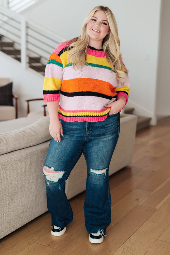 Bright Side Striped Sweater Tops   