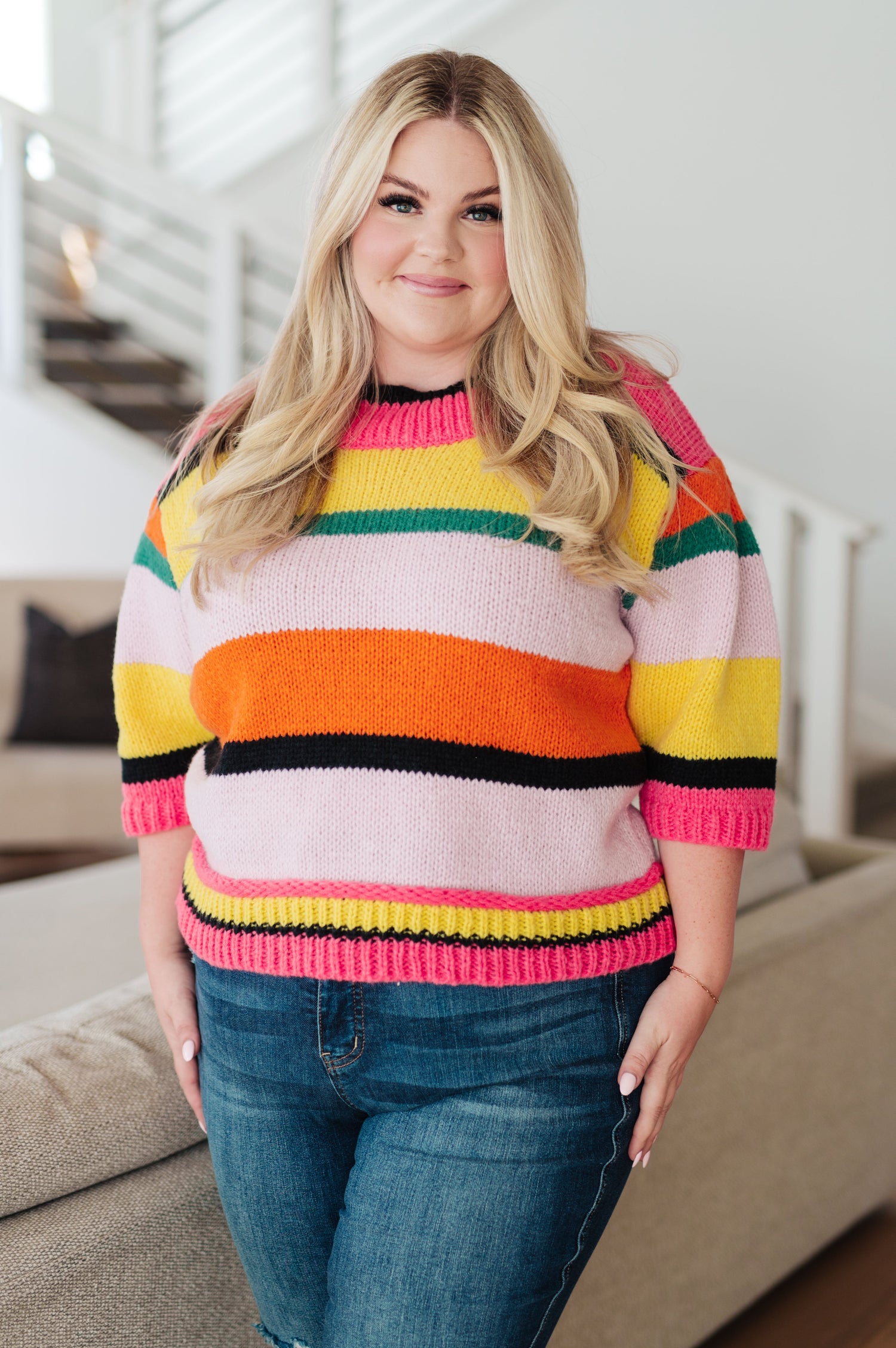 Bright Side Striped Sweater Tops   