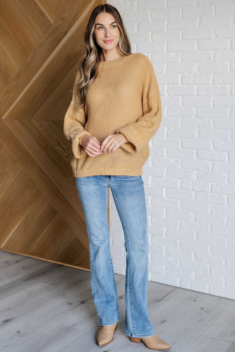 Bubbly Personality Bubble Sleeve Sweater in Wheat Tops   