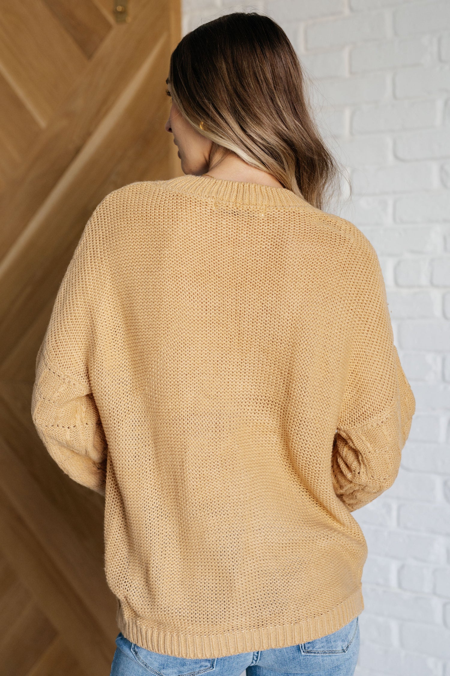 Bubbly Personality Bubble Sleeve Sweater in Wheat Tops   