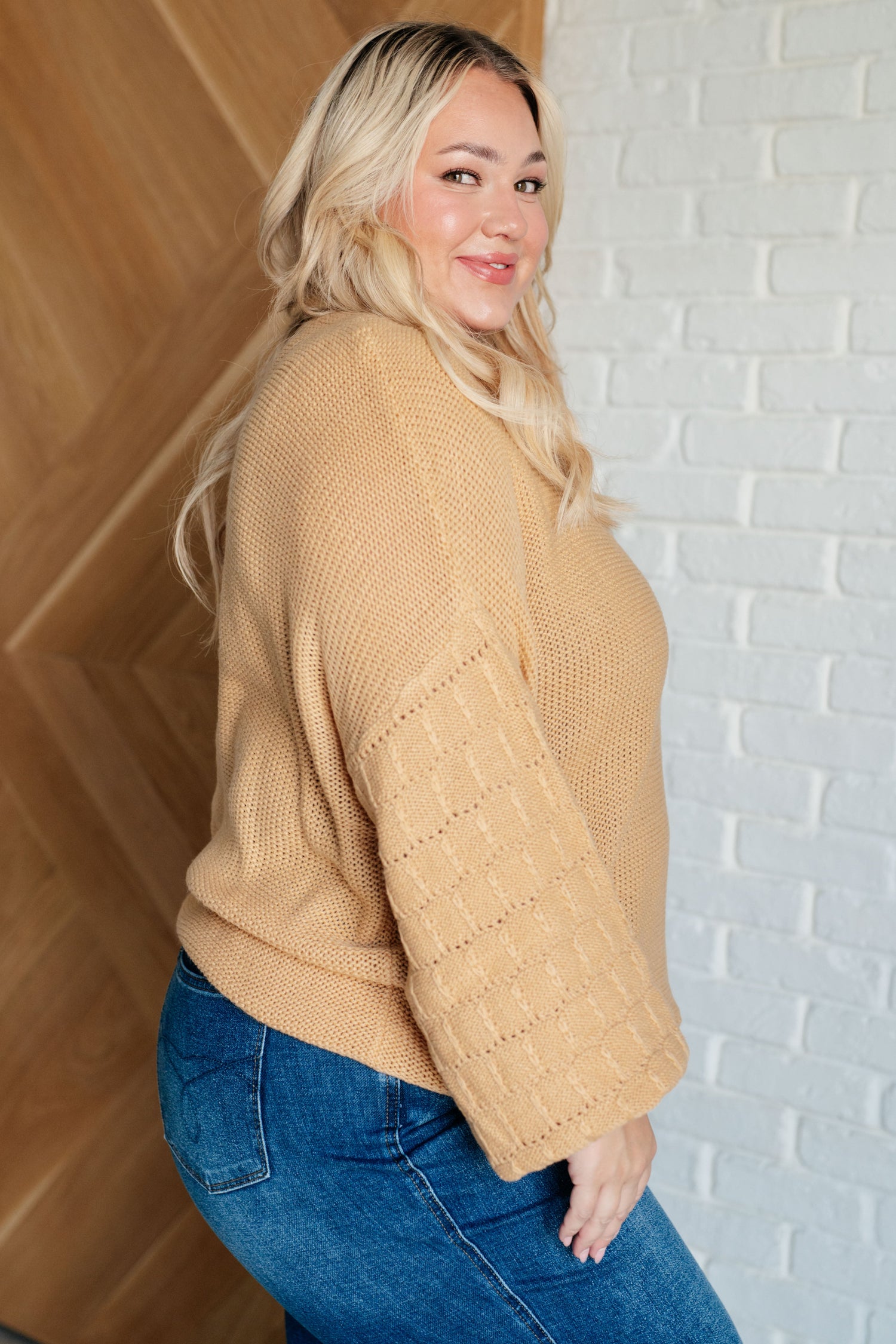 Bubbly Personality Bubble Sleeve Sweater in Wheat Tops   