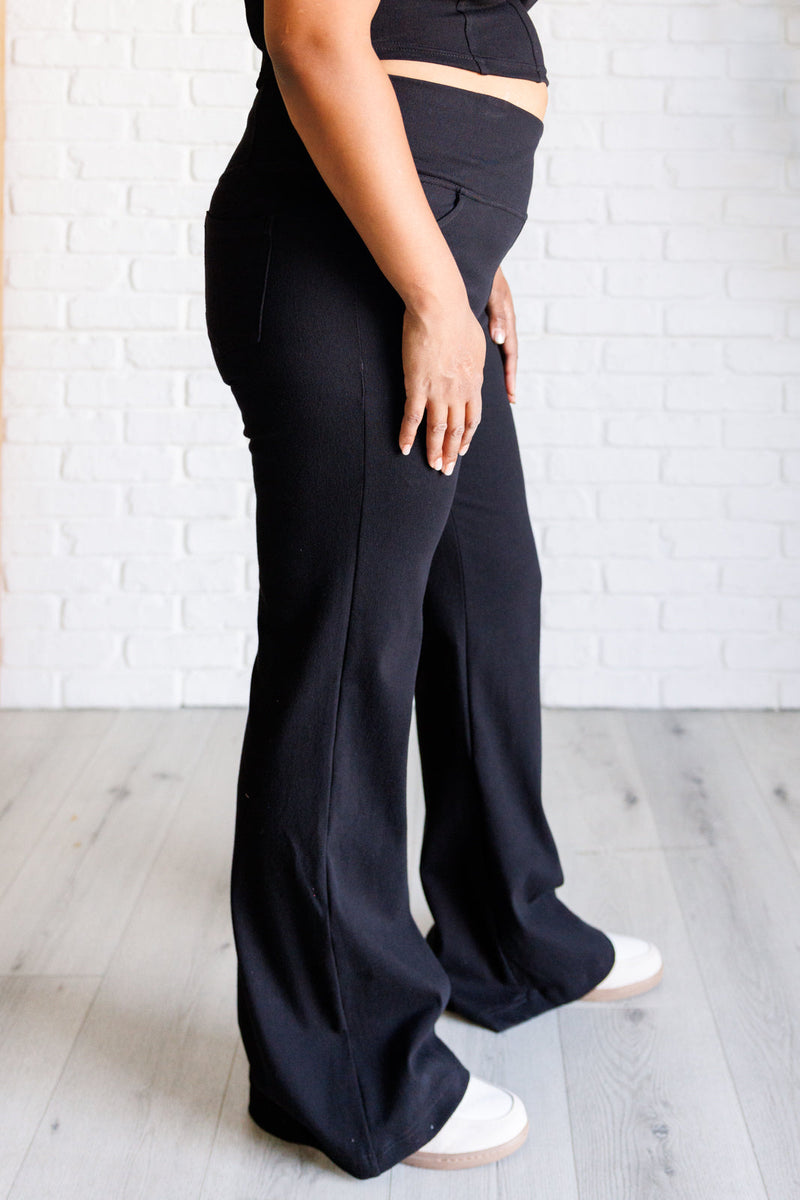 Building Habits Twill Flared Crossover Waist Pant in Black Bottoms   