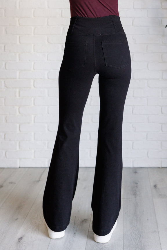 Building Habits Twill Flared Crossover Waist Pant in Black Bottoms   