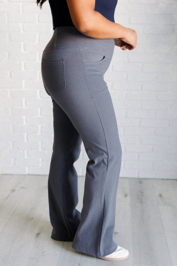 Building Habits Twill Flared Crossover Waist Pant in Titanium Bottoms   