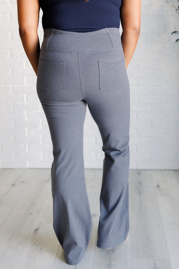 Building Habits Twill Flared Crossover Waist Pant in Titanium Bottoms   