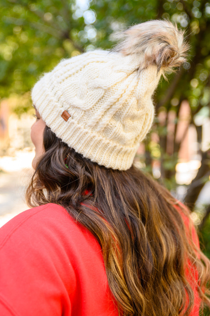 Cable Knit Cuffed Beanie In Ivory Womens