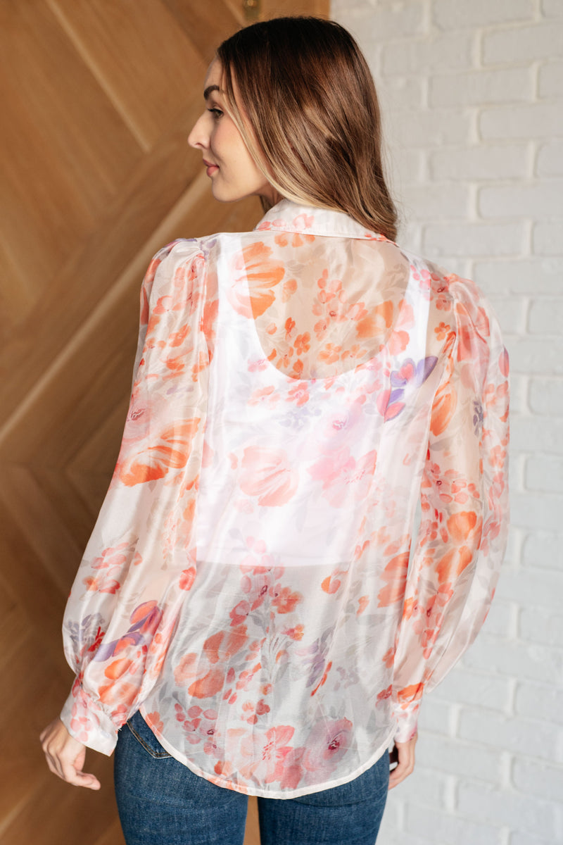 Call Me Back Sheer Floral Button Up Blouse Blouses   