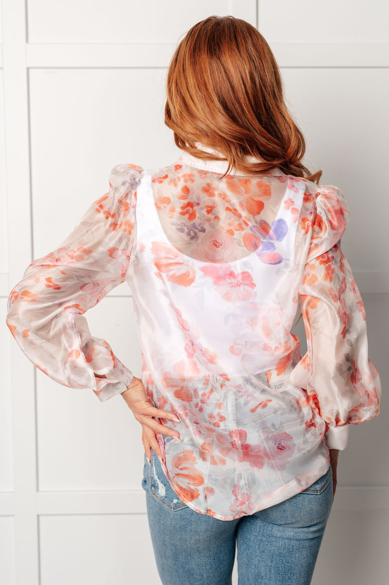 Call Me Back Sheer Floral Button Up Blouse Blouses