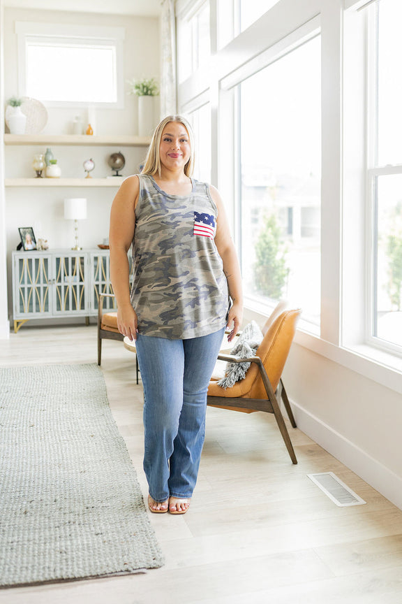 Camouflage Flag Pocket Tank Tops   