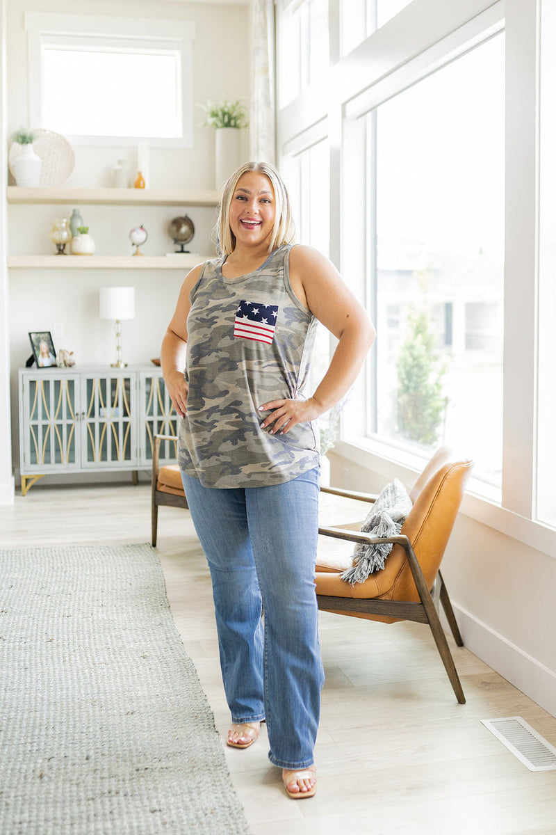 Camouflage Flag Pocket Tank Tops   