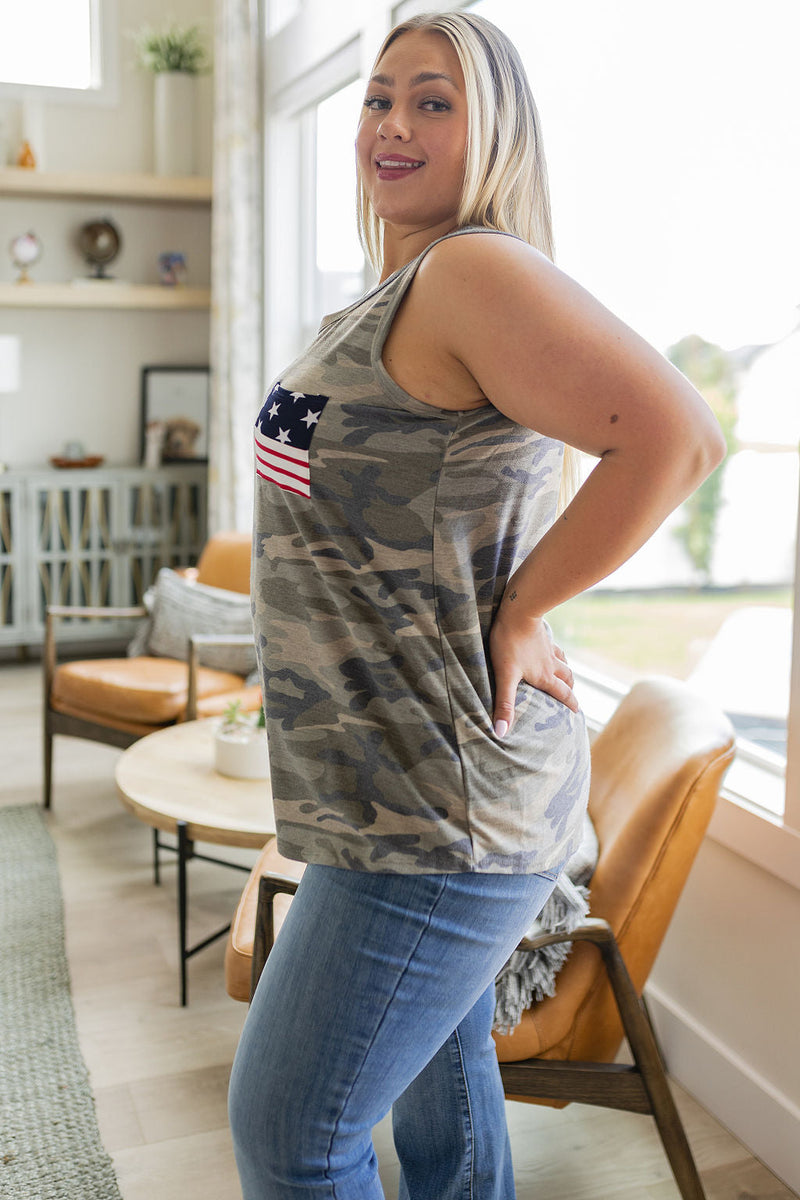 Camouflage Flag Pocket Tank Tops   