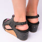 Carley Wedge Sandals in Black Metallic Womens Sandals   